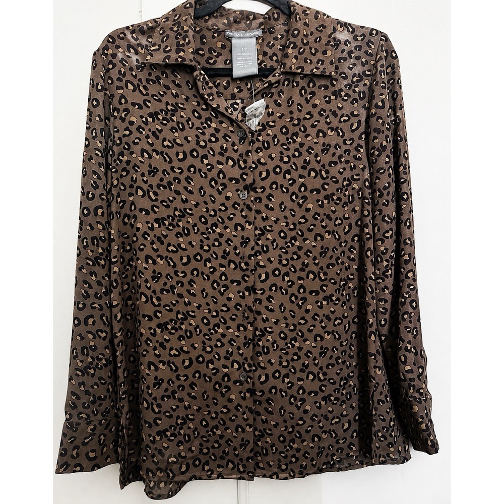 Chelsea & Theodore Leopard Print Button Front Blouse Women's Size Small